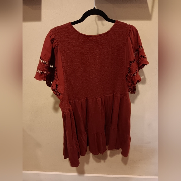 Torrid Rust Red Blouse with Lace Ruffle Sleeve #15 - Picture 2 of 4